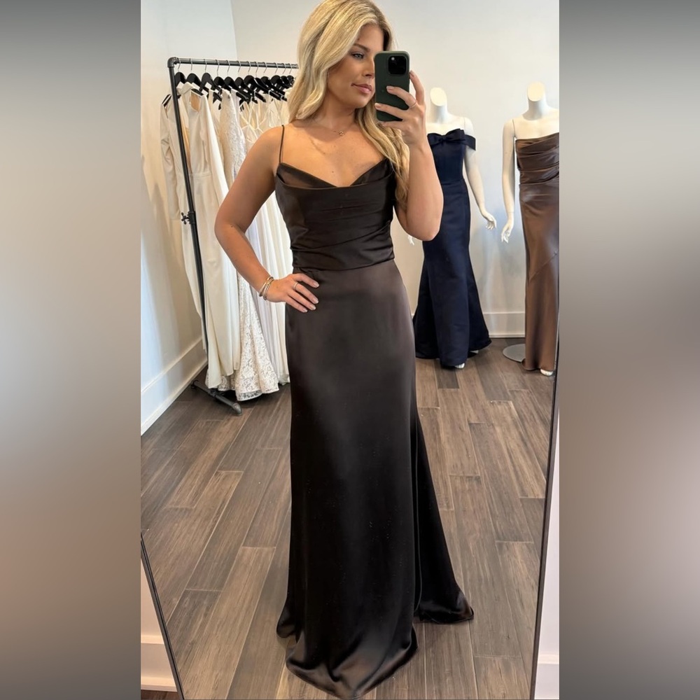 Watters Sadie Satin Gown in Cocoa s. Large